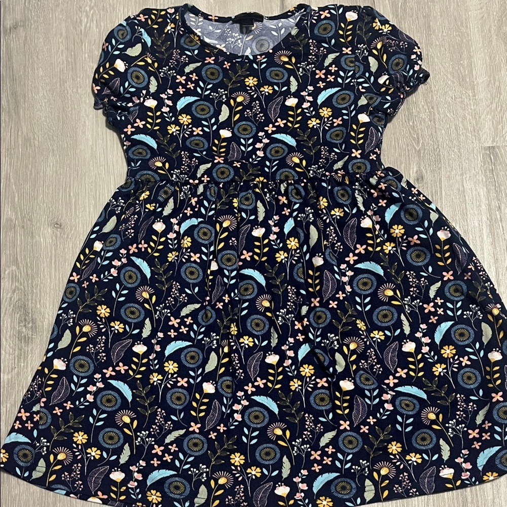 Floral Patterned Kids Dress‎ - Blue and Yellow